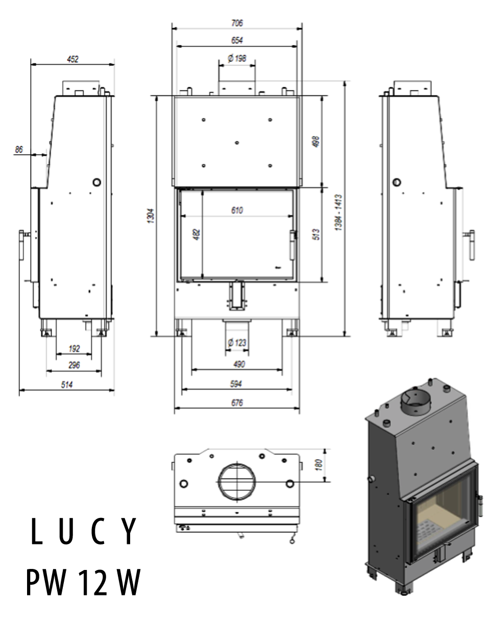 wkład kominkowy LUCY wymiary