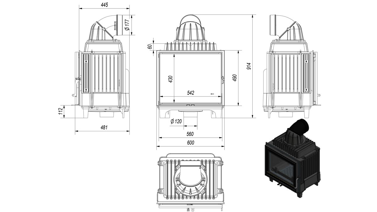 Wkład kominkowy FRANEK 10kW wymiary