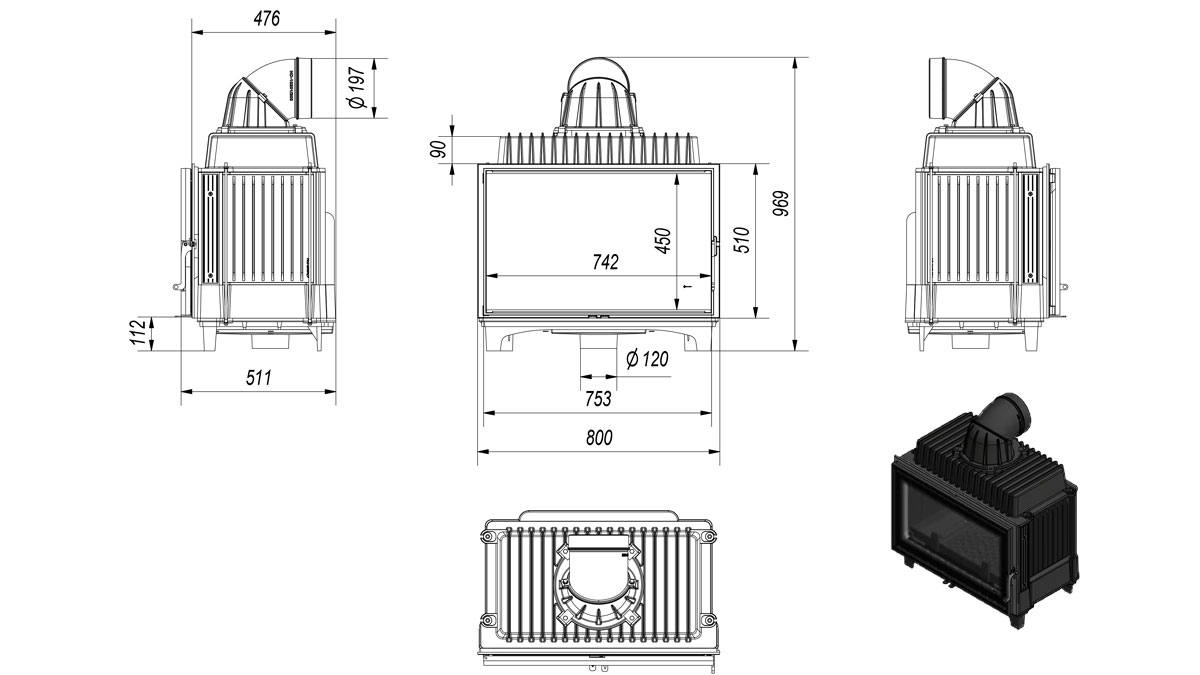 Wkład kominkowy FRANEK 14kW wymiary