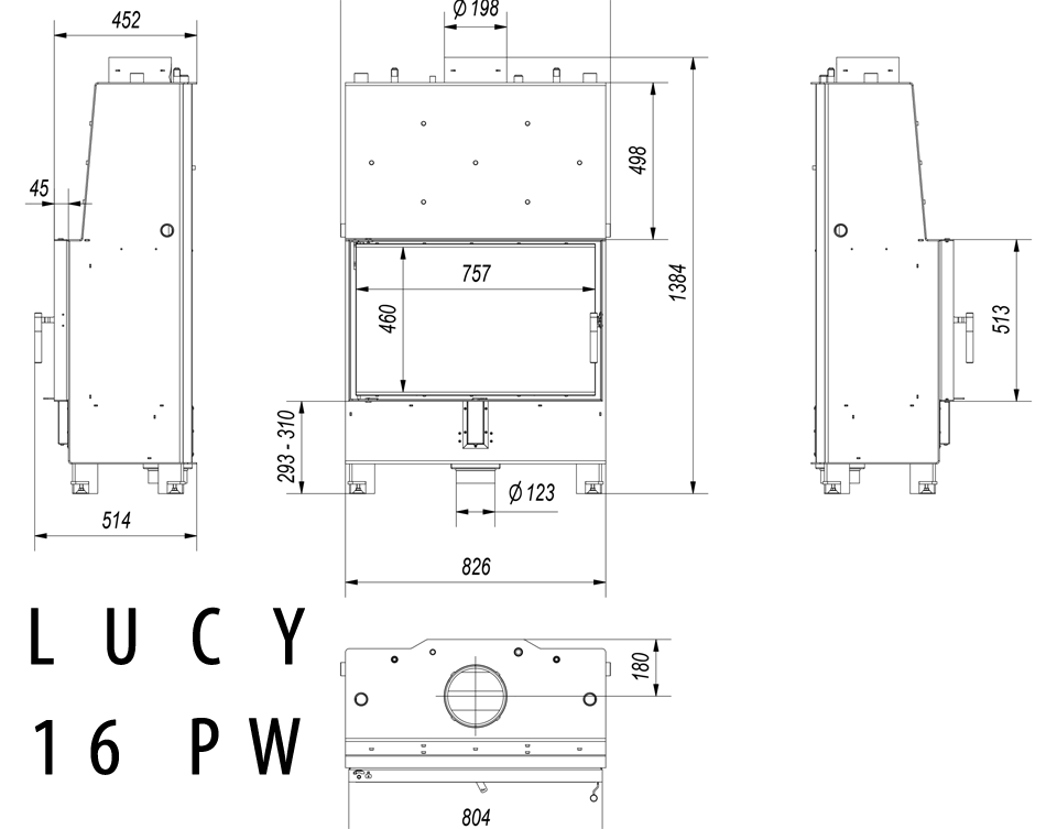 wkład kominkowy LUCY 16kw wymiary