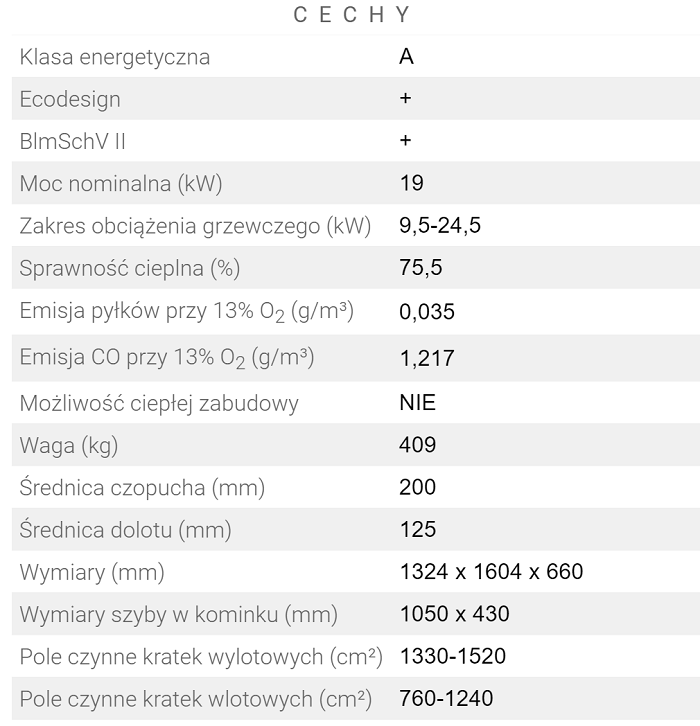 Dane wkładu powietrznego HITZE ARDENTE 105x43.G