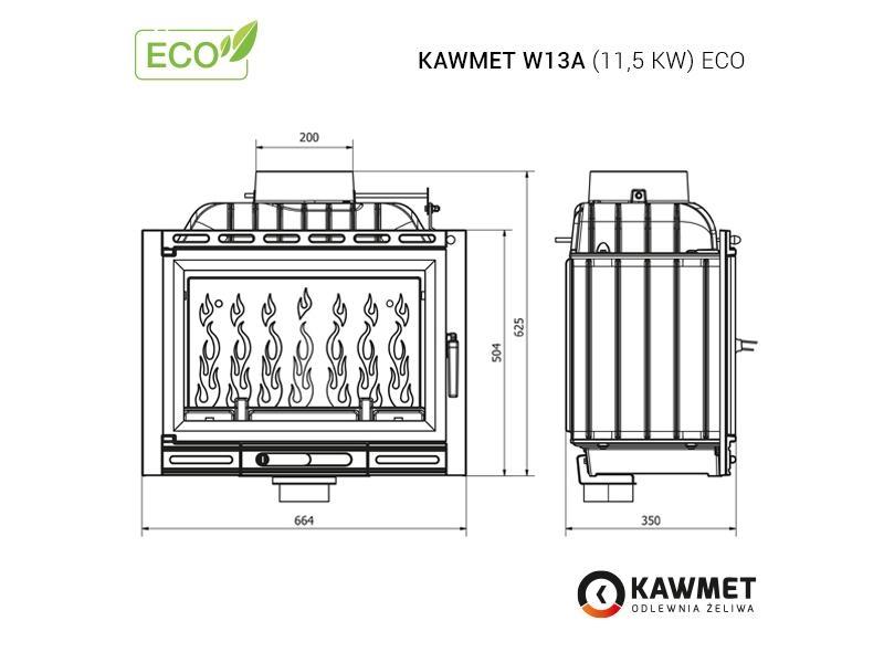 Wkład kominkowy KAWMET W13A (11,5W) ECO - rysunek techniczny