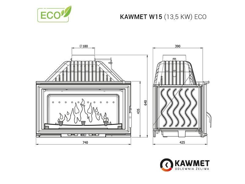 Wkład kominkowy KAWMET W15 (13,5W) ECO - rysunek techniczny
