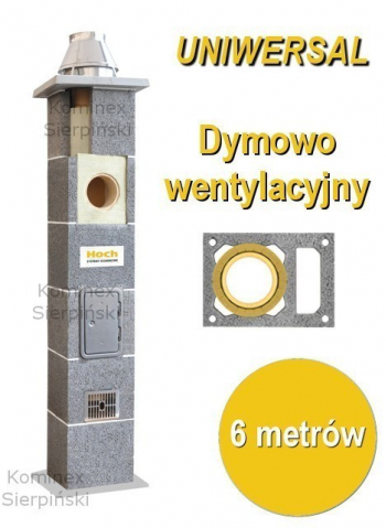 komin dymowo - wentylacyjny o wysokości 6 metrów