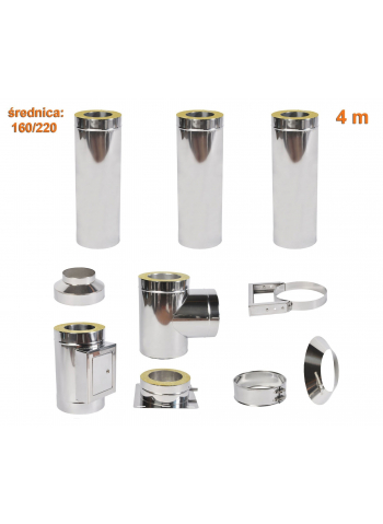 wiszący komin FI 160/220 dwuścienny 4 m 1mm izolowany