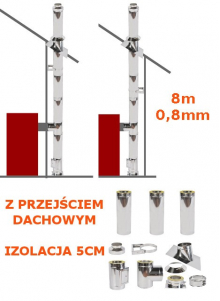komin dwuścienny z izolacją 5cm i z przejściem