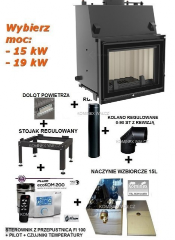 kominek kratki ZUZIA DECO wodny KOMPLET do układu otwartego