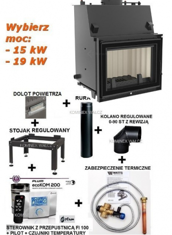 kominek kratki ZUZIA DECO wodny KOMPLET do układu zamkniętego