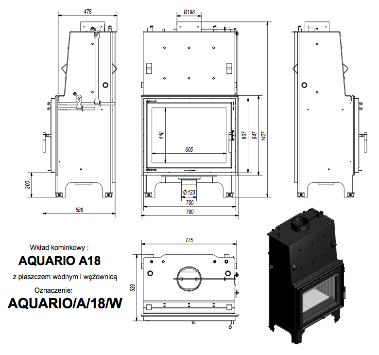 wymiary wkładu kominkowego aquario 18kw