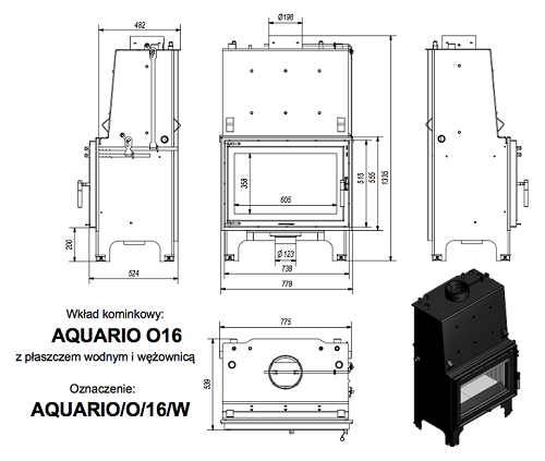 wkład kominkowy aquario kratki 16kw wymiary