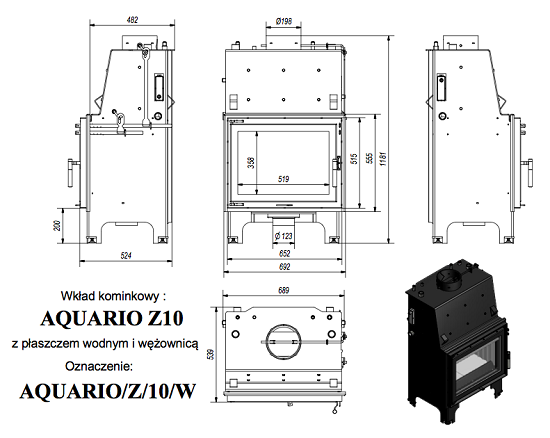 wkład kominkowy aquario z10 wymiary