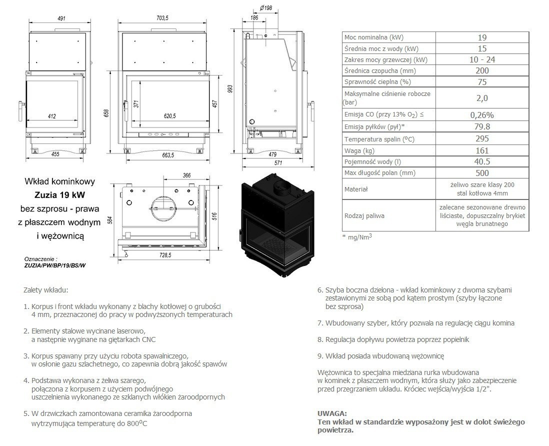 kominek kratki ZUZIA parametry