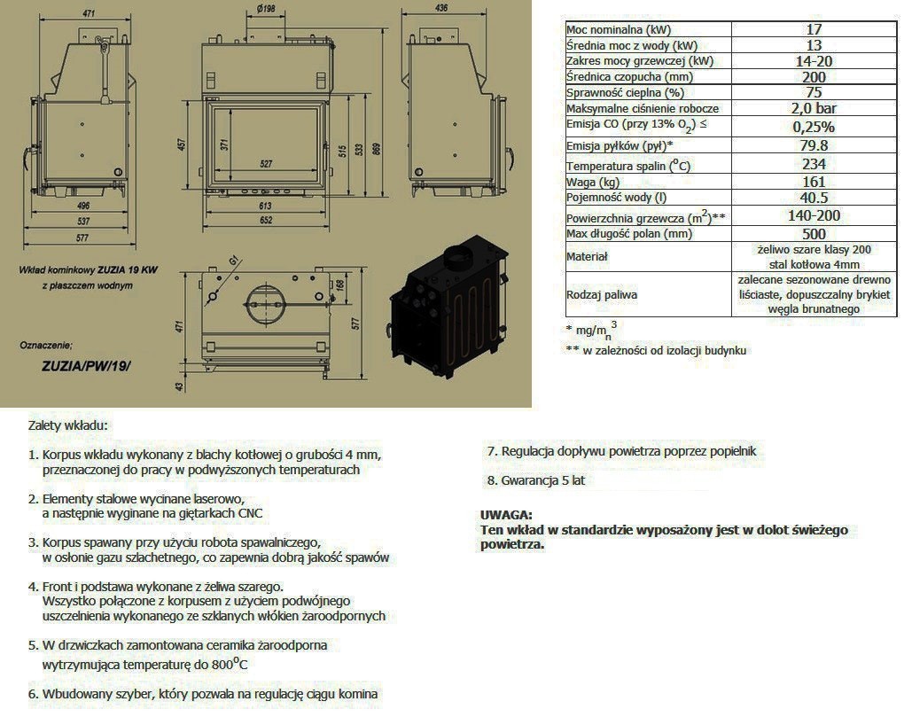 kominek kratki do układu otwartego parametry